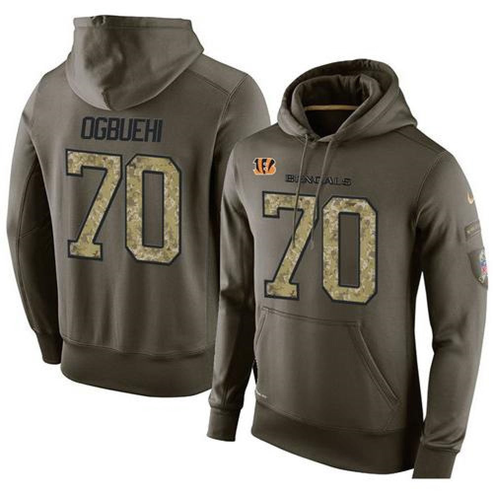 NFL Men's Cincinnati Bengals #70 Cedric Ogbuehi Stitched Green Olive Salute To Service KO Performance Hoodie 
