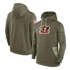 Men's Cincinnati Bengals 2022 Olive Salute to Service Therma Performance Pullover Hoodie 