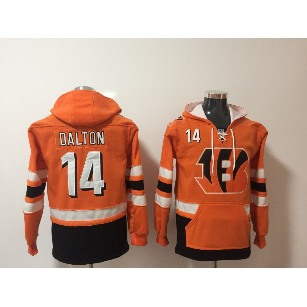 Men's Cincinnati Bengals #14 Andy Dalton Orange All Stitched NFL Hoodie Sweatshirt 