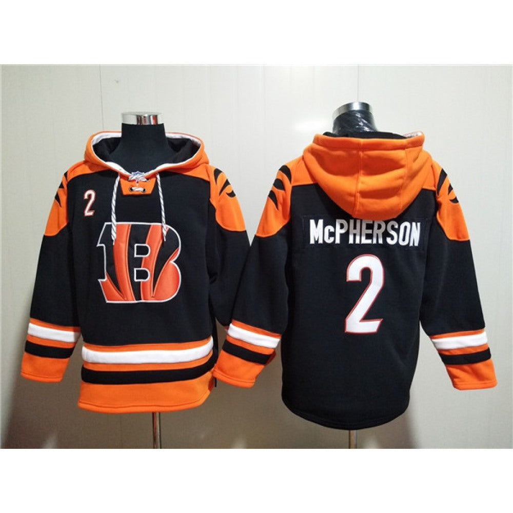 Men's Cincinnati Bengals #2 Evan McPherson Orange/Black Ageless Must-Have Lace-Up Pullover Hoodie 