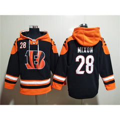 Men's Cincinnati Bengals #28 Joe Mixon Orange/Black Ageless Must-Have Lace-Up Pullover Hoodie 