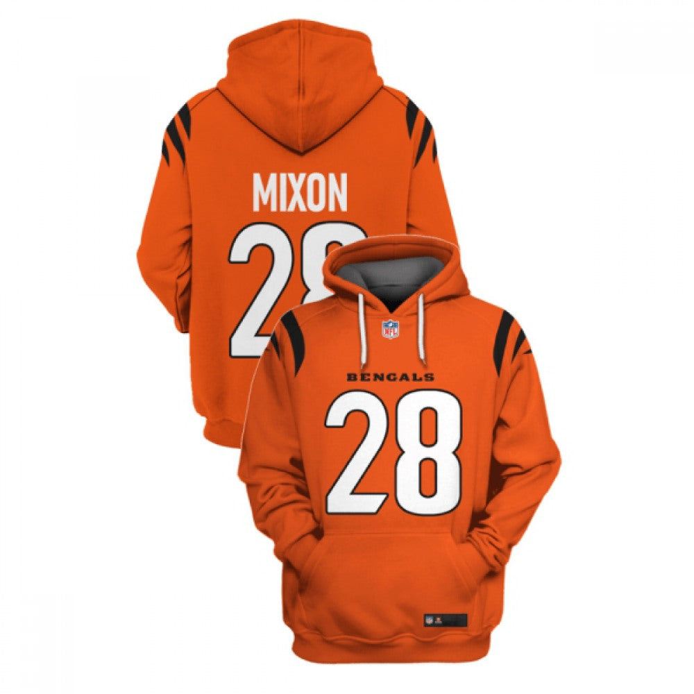 Men's Cincinnati Bengals #28 Joe Mixon 2021 Orange Pullover Hoodie 