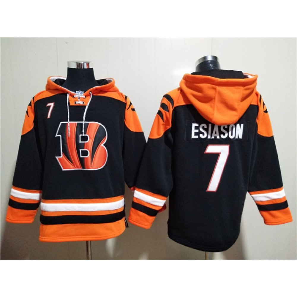 Men's Cincinnati Bengals #7 Boomer Esiason Orange/Black Ageless Must-Have Lace-Up Pullover Hoodie 