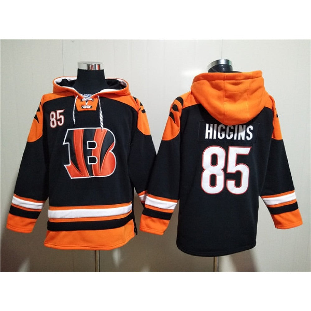 Men's Cincinnati Bengals #85 Tee Higgins Orange/Black Ageless Must-Have Lace-Up Pullover Hoodie 