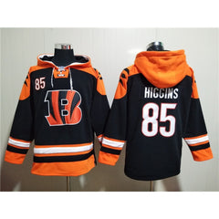 Men's Cincinnati Bengals #85 Tee Higgins Orange/Black Ageless Must-Have Lace-Up Pullover Hoodie 