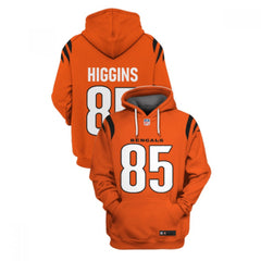 Men's Cincinnati Bengals #85 Tee Higgins 2021 Orange Pullover Hoodie 