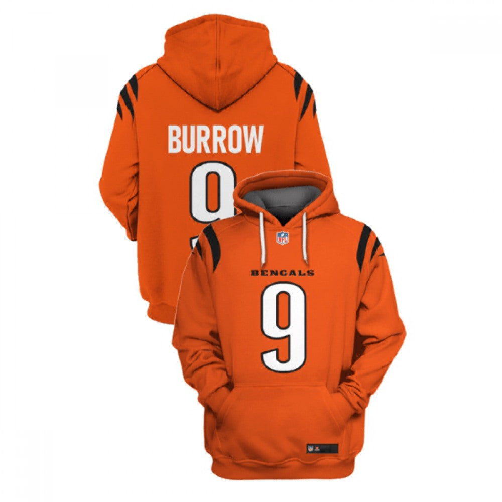 Men's Cincinnati Bengals #9 Joe Burrow 2021 Orange Pullover Hoodie 