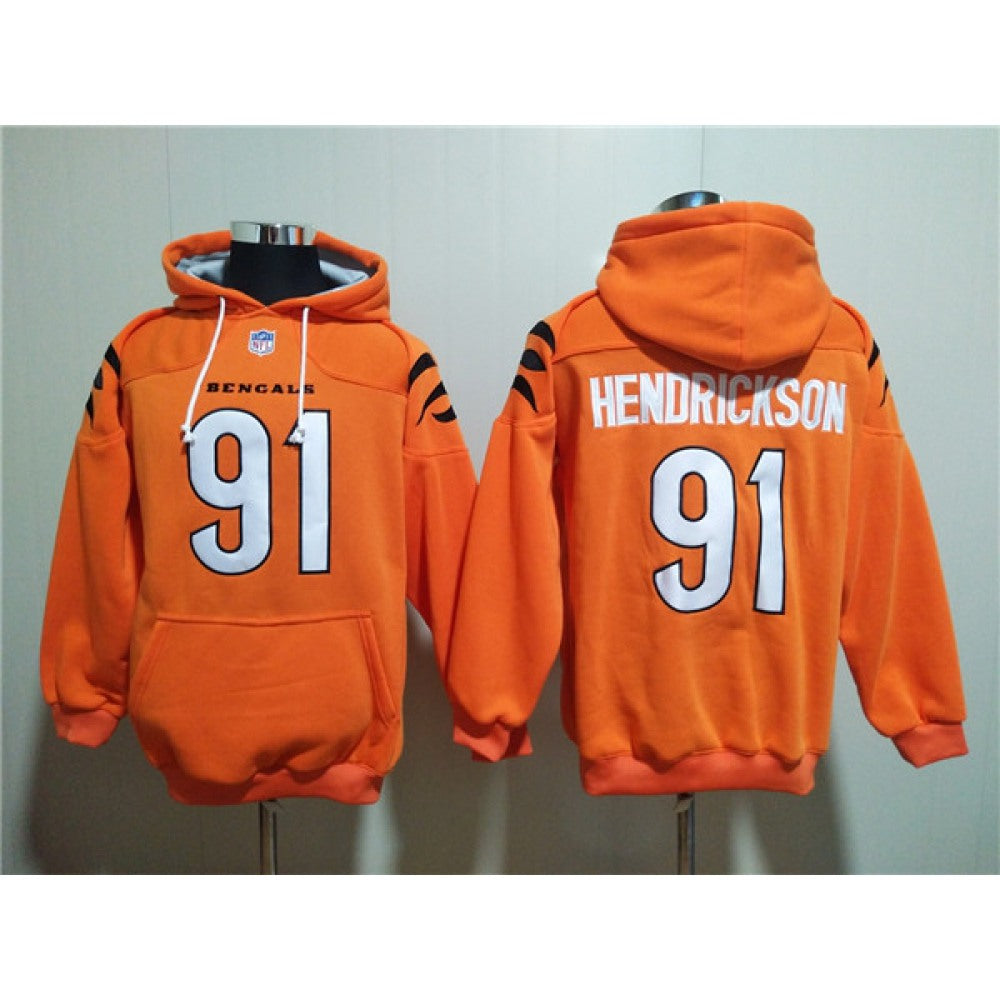 Men's Cincinnati Bengals #91 Trey Hendrickson Orange Pullover Hoodie 