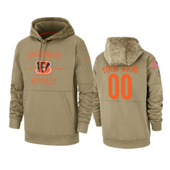 Men's Cincinnati Bengals Customized Tan 2019 Salute To Service Sideline Therma Pullover Hoodie 