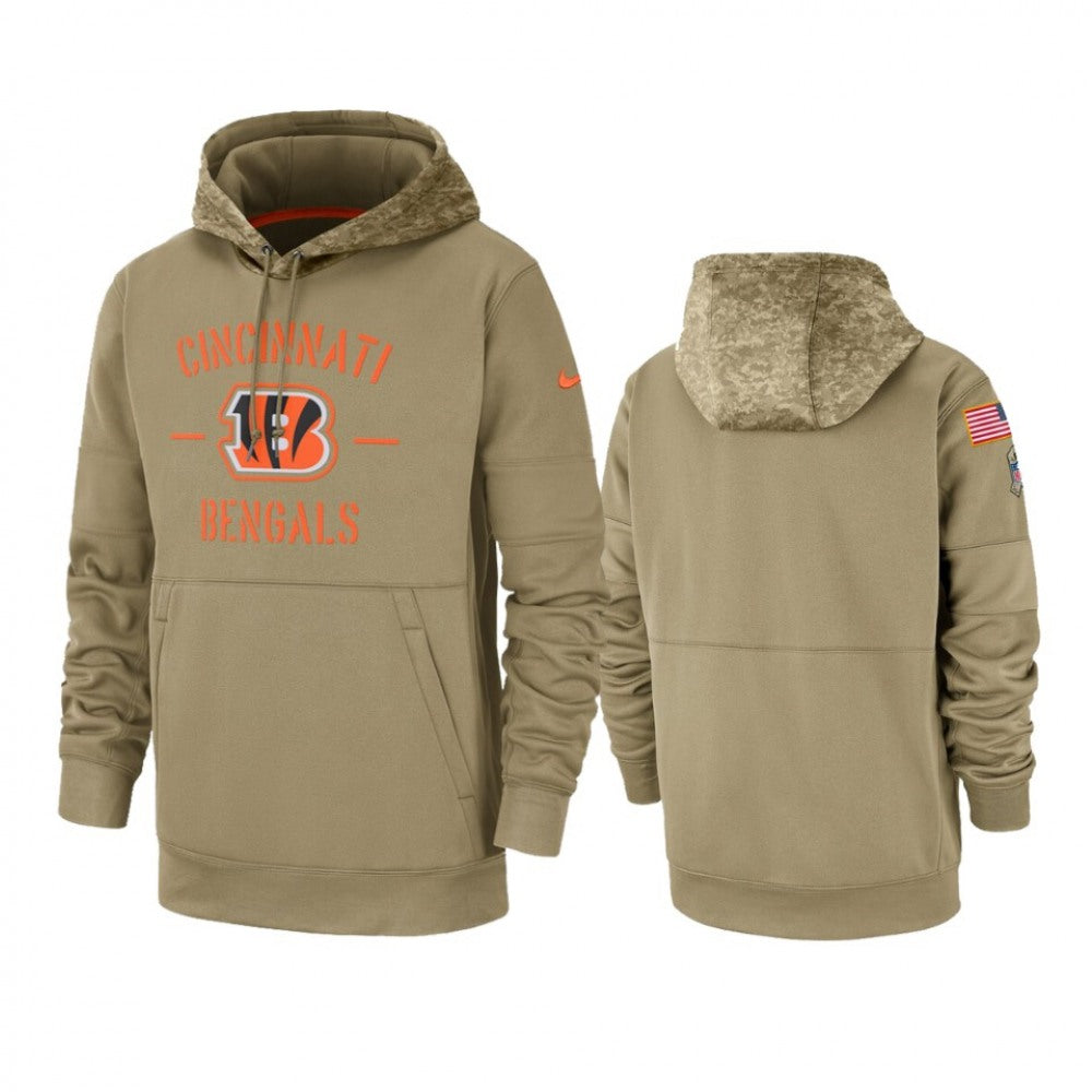 Men's Cincinnati Bengals Tan 2019 Salute to Service Sideline Therma Pullover Hoodie 