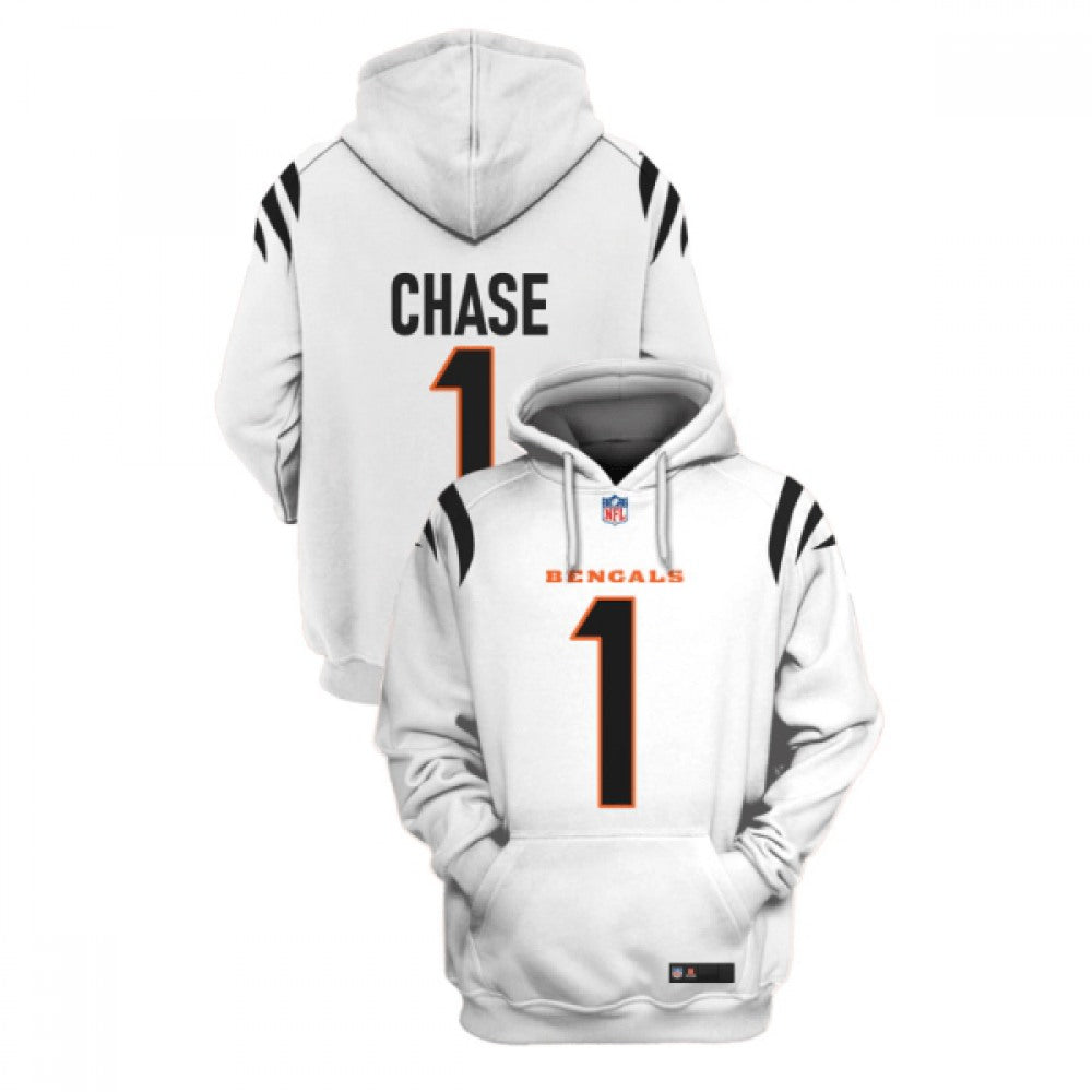 Men's Cincinnati Bengals #1 Ja'Marr Chase White 2021 Pullover Hoodie 