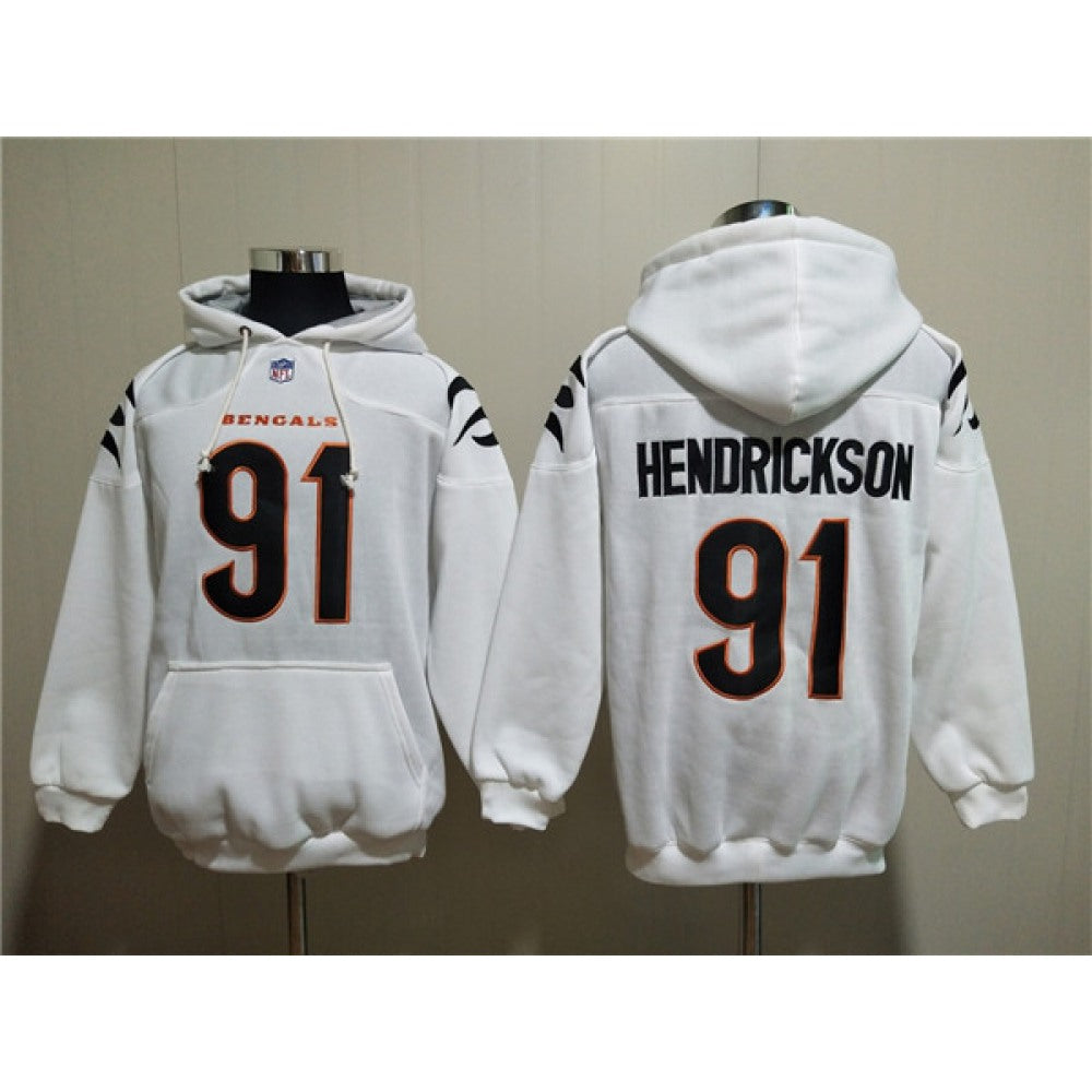Men's Cincinnati Bengals #91 Trey Hendrickson White Pullover Hoodie 