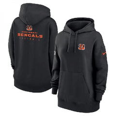 Women's Cincinnati Bengals Black Sideline Club Fleece Pullover Hoodie(Run Small) 