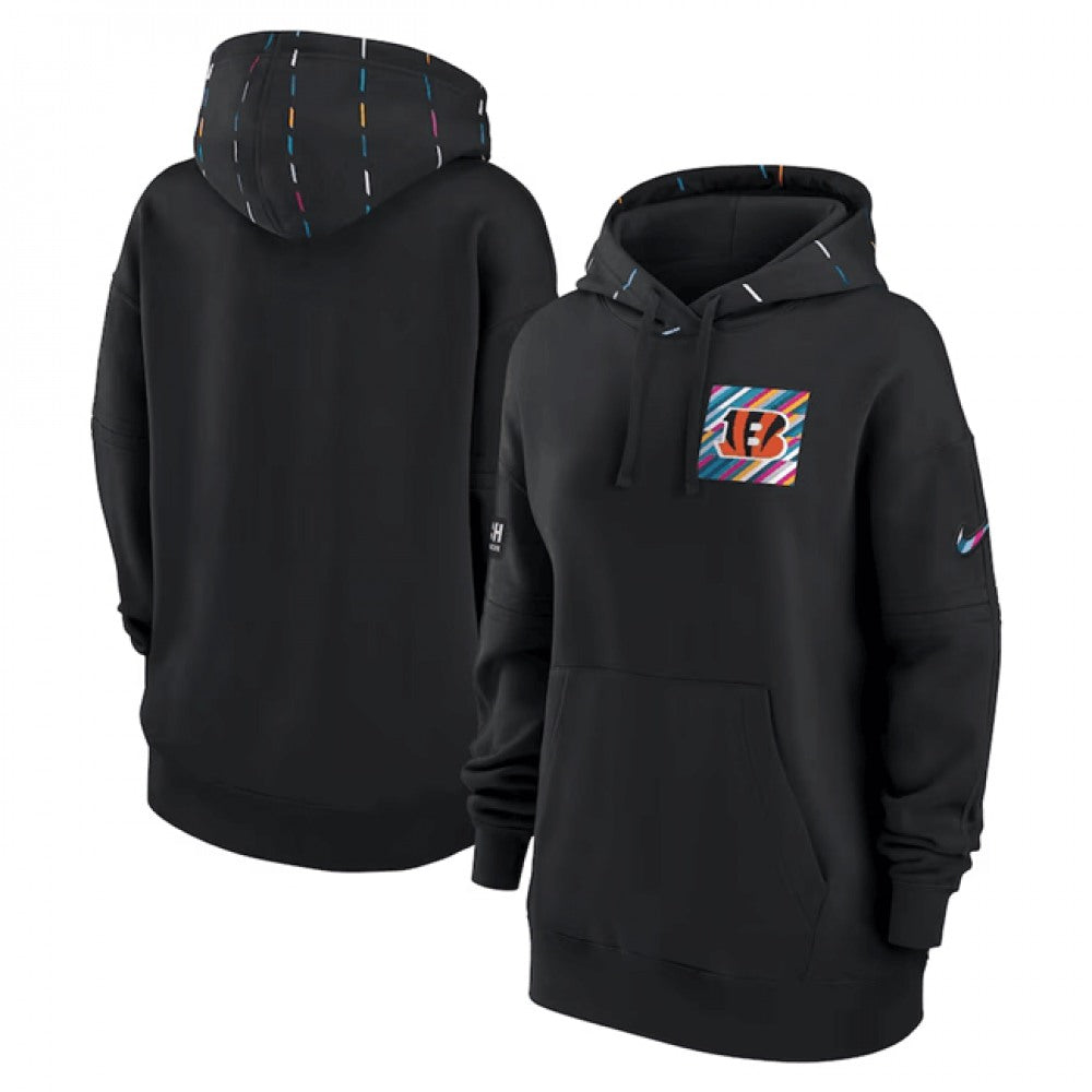 Women's Cincinnati Bengals Black 2023 Crucial Catch Club Pullover Hoodie(Run Small) 