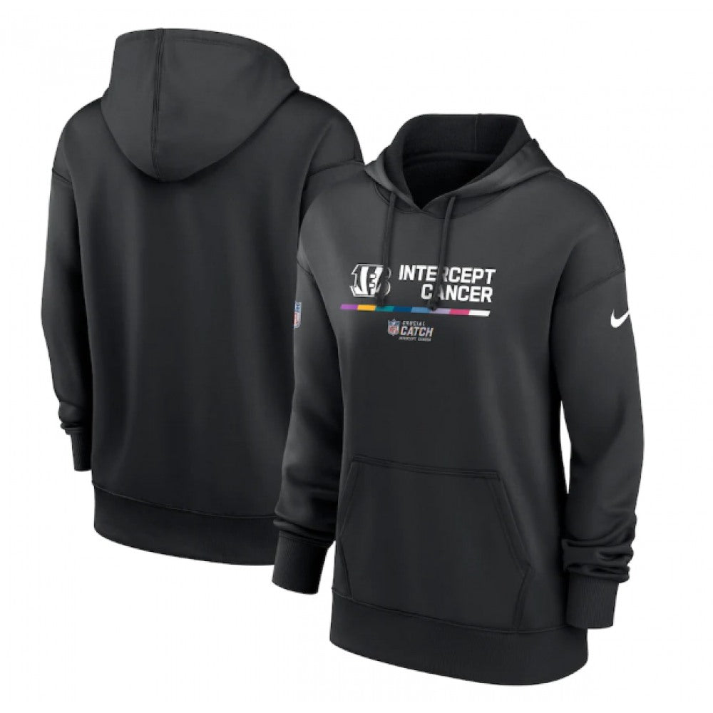 Women's Cincinnati Bengals 2022 Black NFL Crucial Catch Therma Performance Pullover Hoodie(Run Small) 
