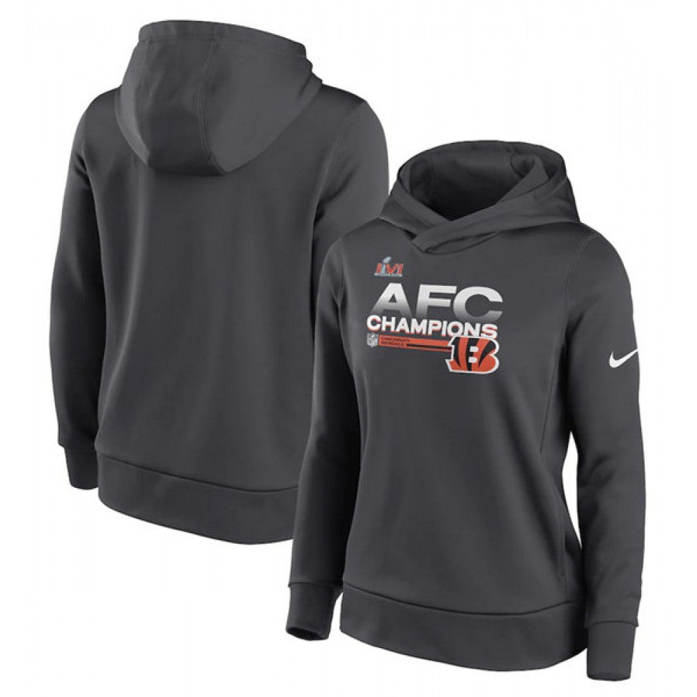 Women's Cincinnati Bengals 2022 Black AFC Champions Pullover Hoodie(Run Small) 