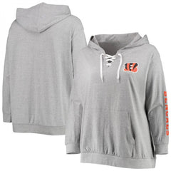Women's Cincinnati Bengals Heathered Gray Plus Size Lace-Up Pullover Hoodie 