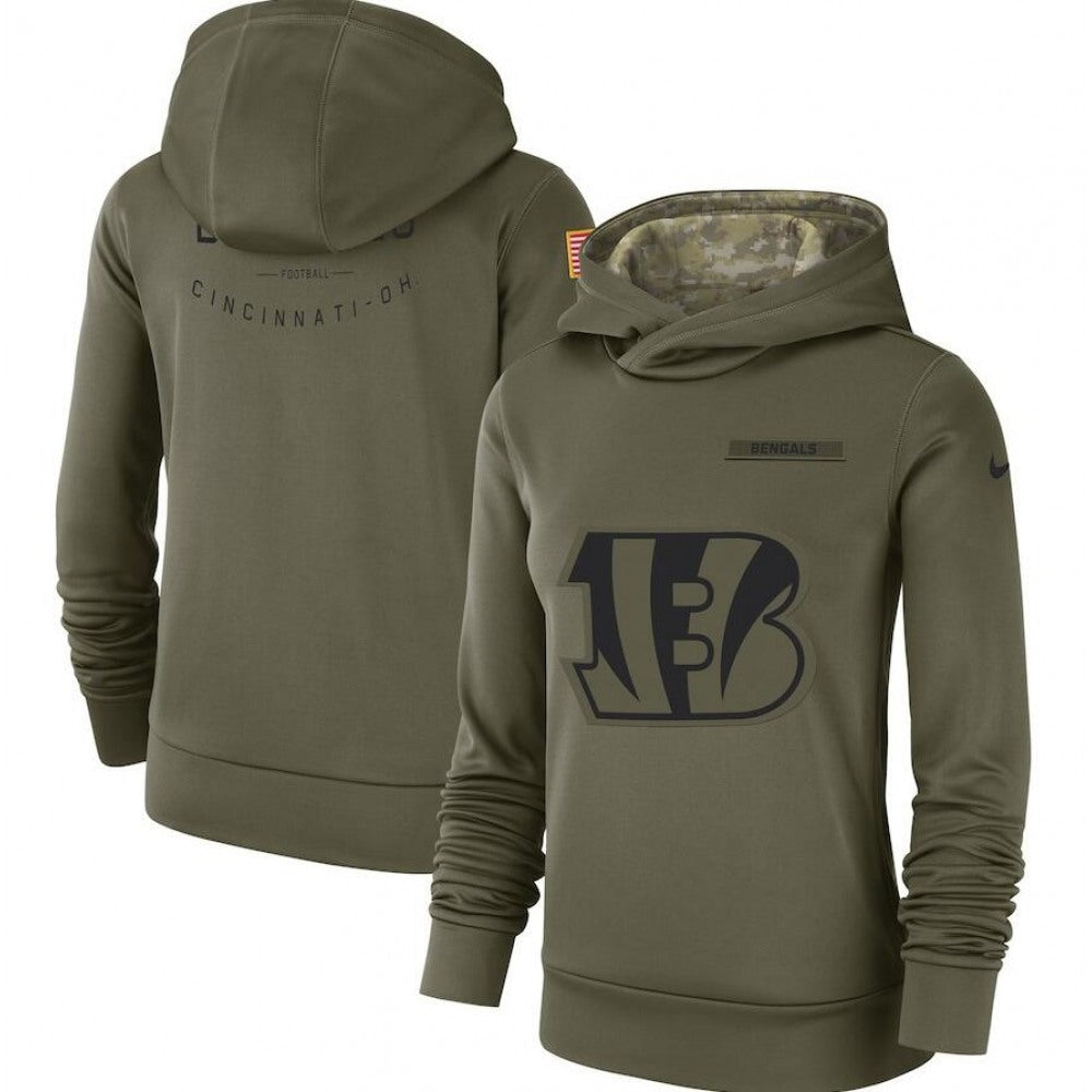 Women's Cincinnati Bengals Olive Salute to Service Team Logo Performance Pullover NFL Hoodie 