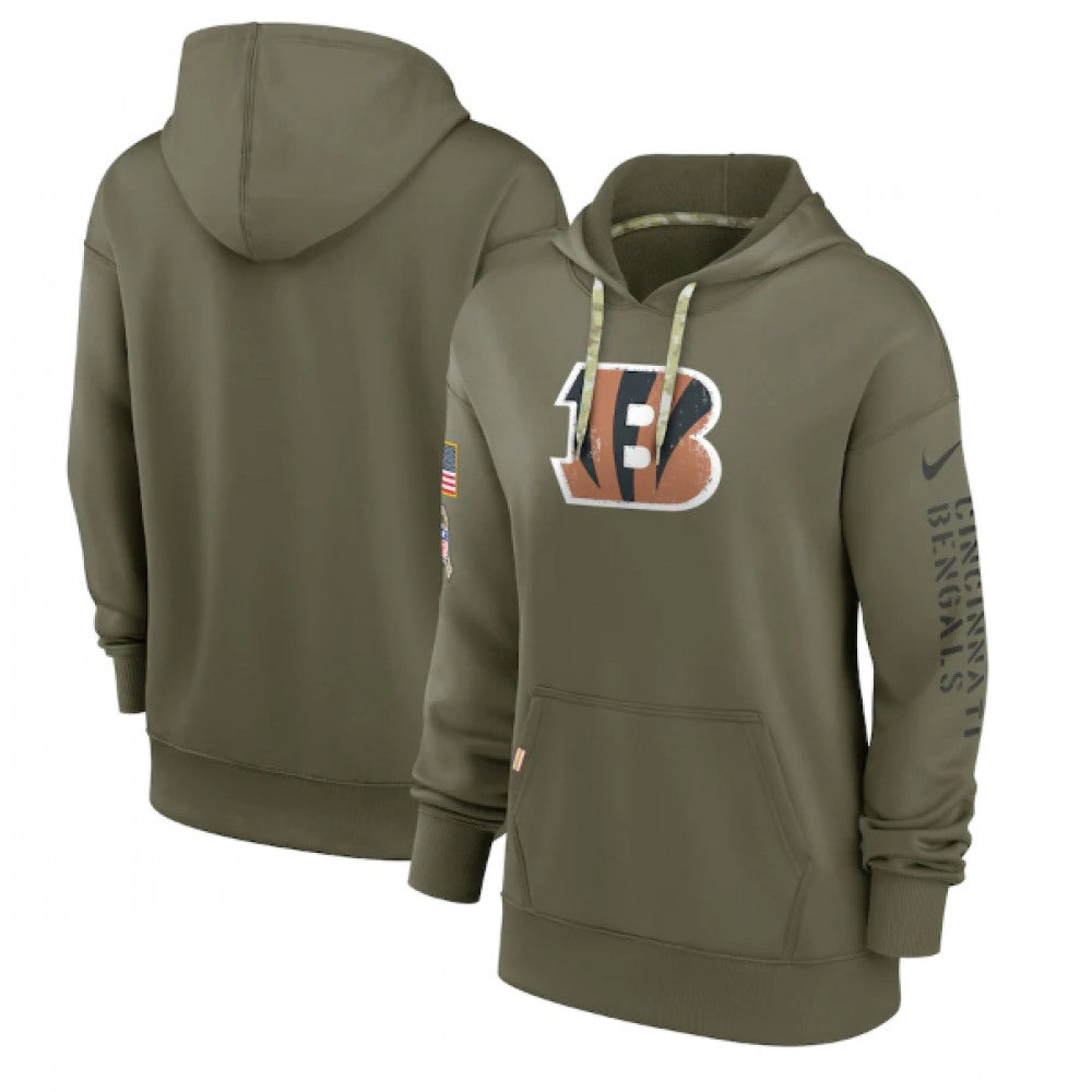 Women's Cincinnati Bengals 2022 Olive Salute to Service Therma Performance Pullover Hoodie(Run Small) 