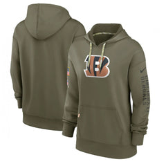 Women's Cincinnati Bengals 2022 Olive Salute to Service Therma Performance Pullover Hoodie(Run Small) 