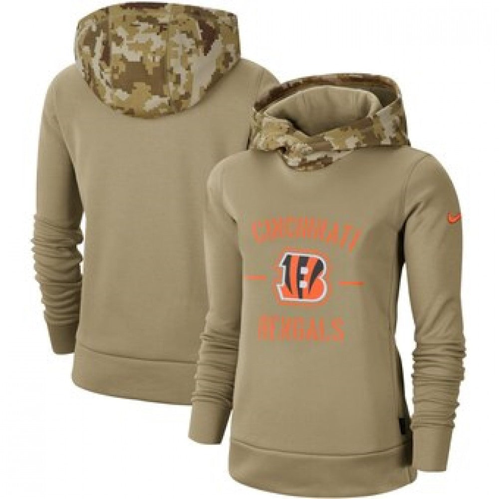 Women's Cincinnati Bengals Khaki 2019 Salute to Service Therma Pullover Hoodie(Run Small) 