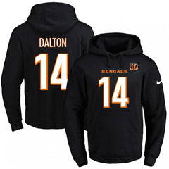 Bengals #14 Andy Dalton Black Name & Number Pullover NFL Hoodie 