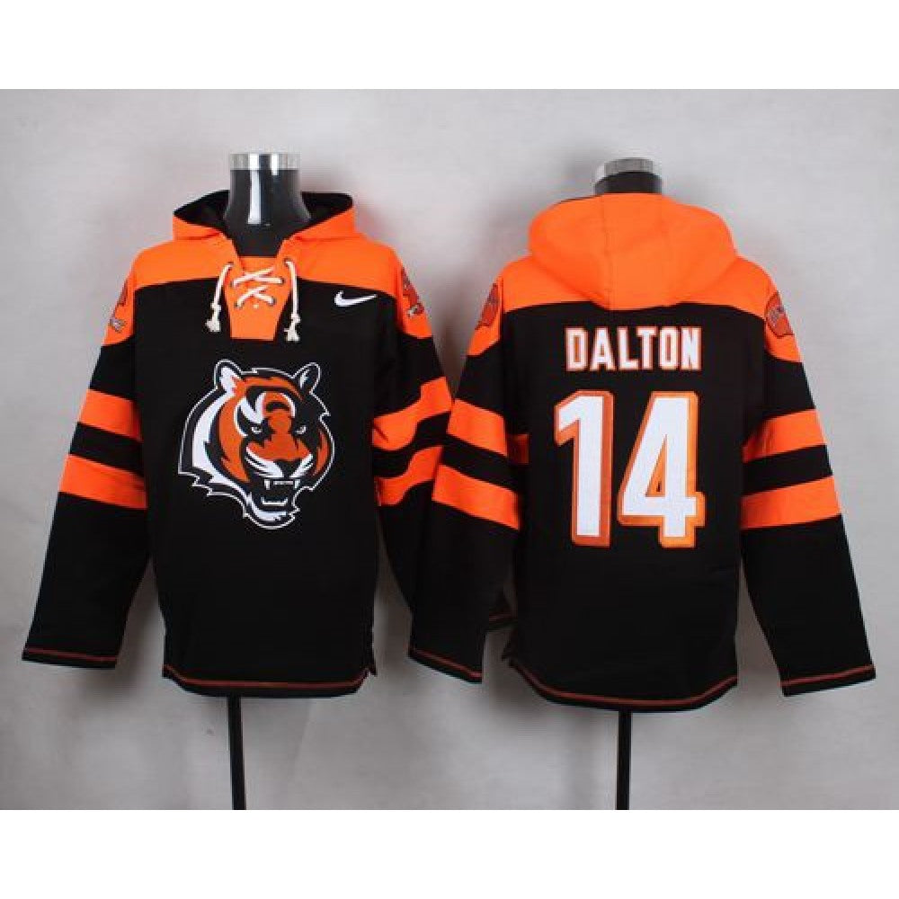 Bengals #14 Andy Dalton Black Player Pullover NFL Hoodie 