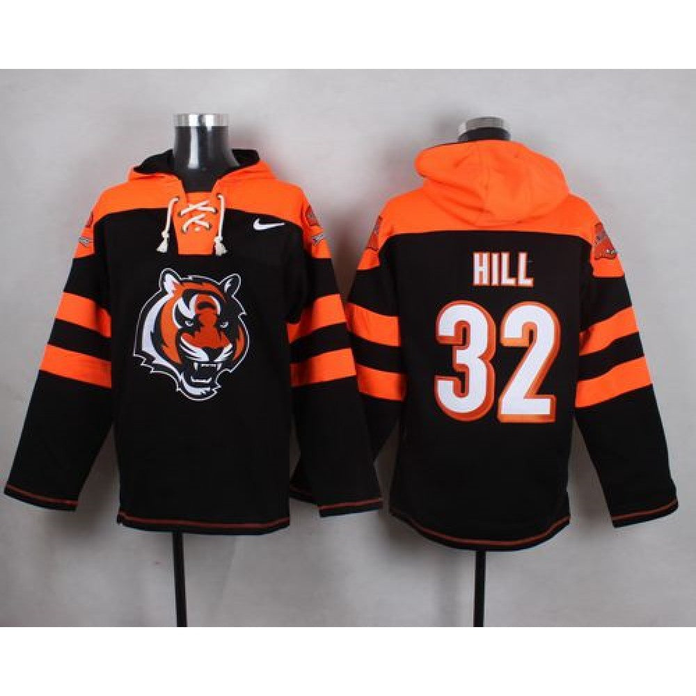 Bengals #32 Jeremy Hill Black Player Pullover NFL Hoodie 