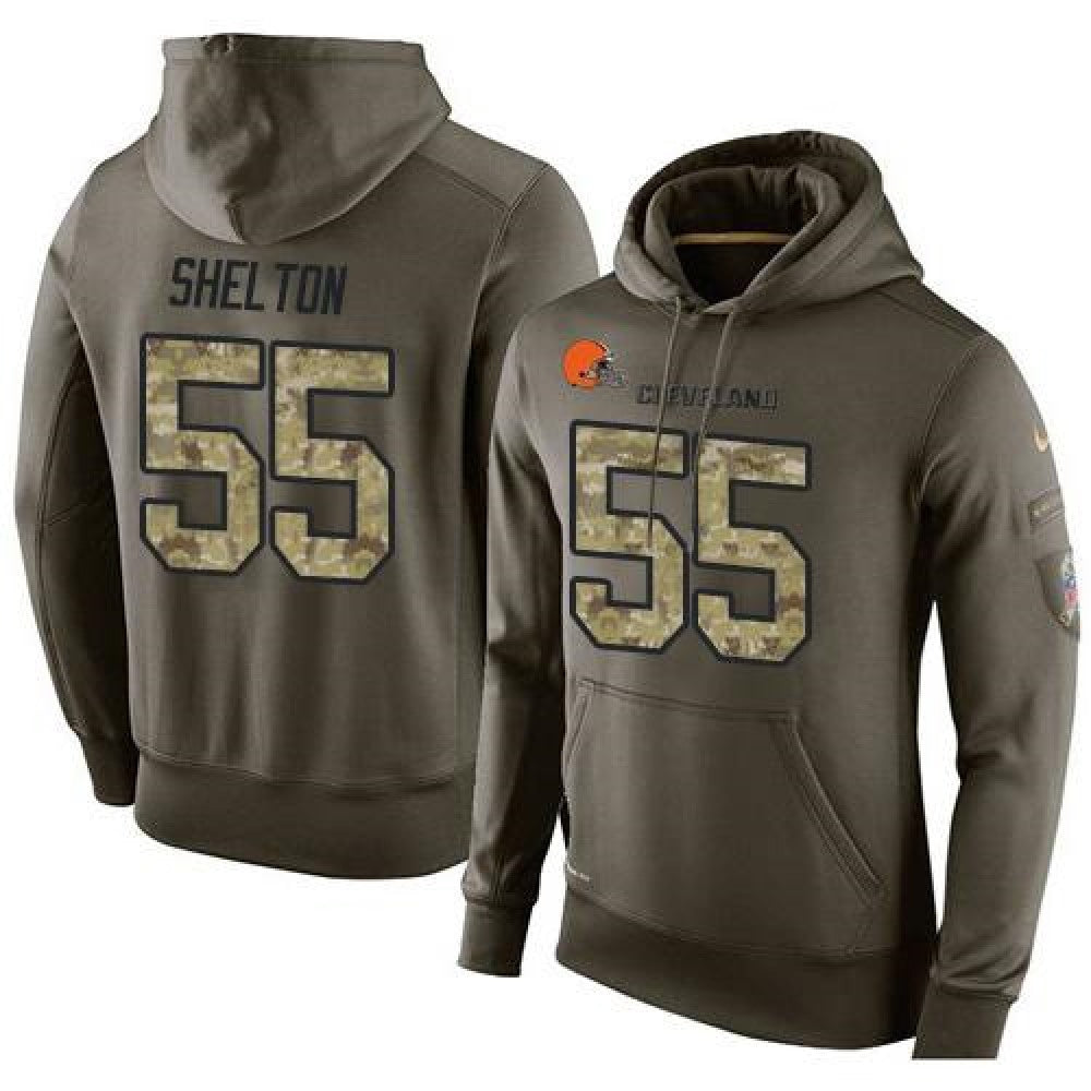 NFL Men's Cleveland Browns #55 Danny Shelton Stitched Green Olive Salute To Service KO Performance Hoodie 