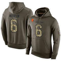 NFL Men's Cleveland Browns #6 Cody Kessler Stitched Green Olive Salute To Service KO Performance Hoodie 