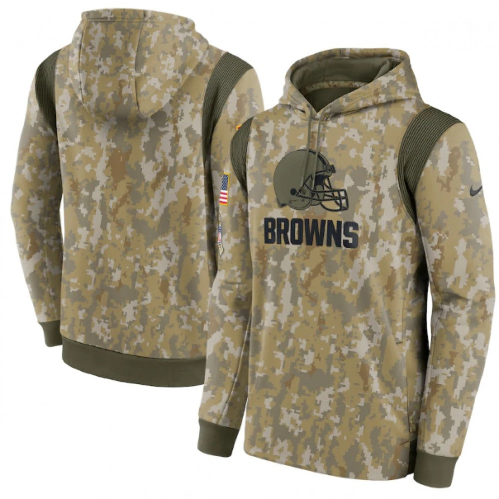 Men's Cleveland Browns Camo 2021 Salute To Service Therma Performance Pullover Hoodie 