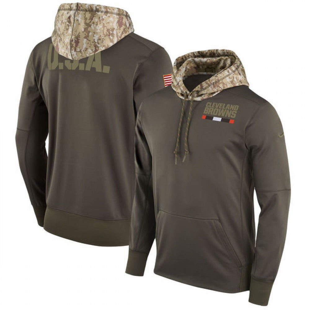 Men's Cleveland Browns Olive Salute to Service Sideline Therma Pullover Hoodie 
