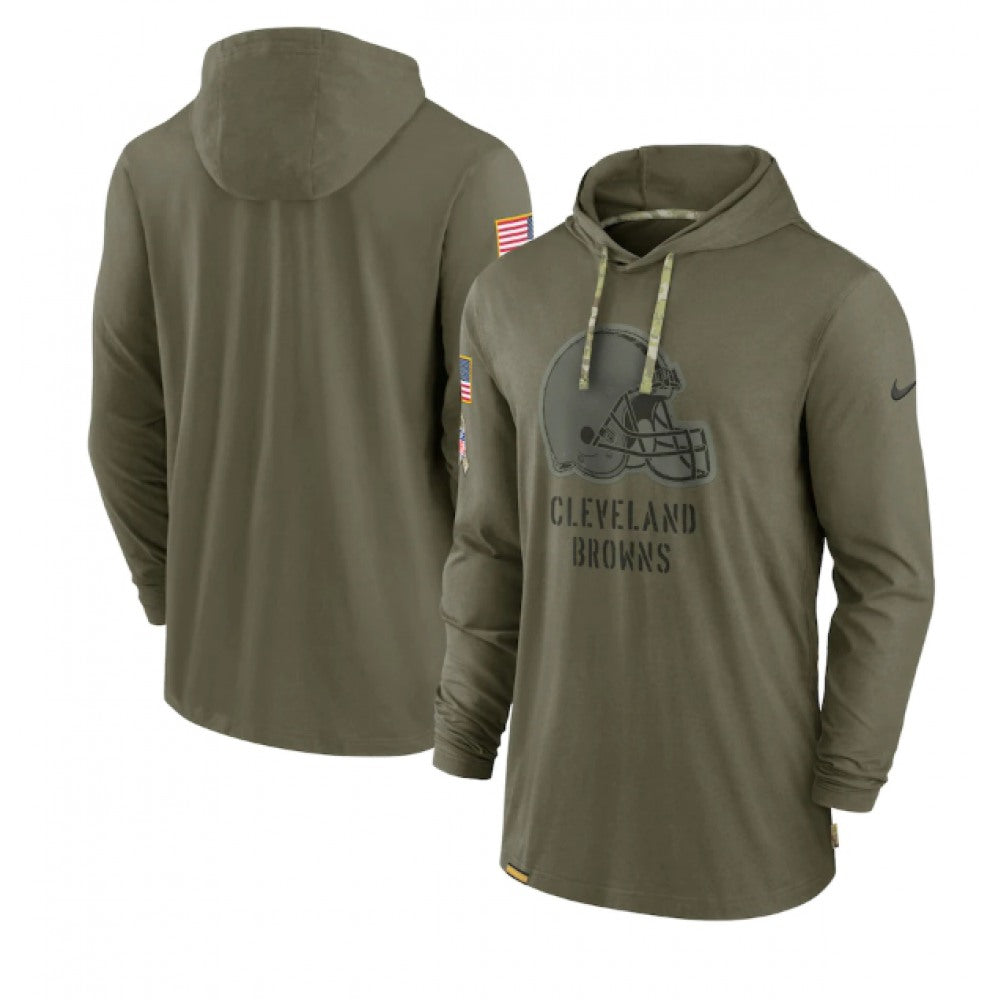 Men's Cleveland Browns 2022 Olive Salute to Service Tonal Pullover Hoodie 