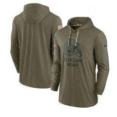 Men's Cleveland Browns 2022 Olive Salute to Service Tonal Pullover Hoodie 