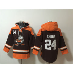 Men's Cleveland Browns #24 Nick Chubb Brown Lace-Up Pullover Hoodie 