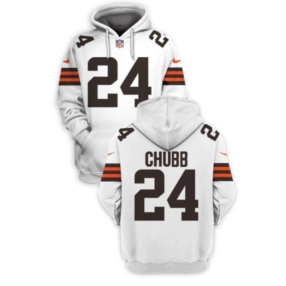 Men's Cleveland Browns #24 Nick Chubb 2021 White Pullover Hoodie 