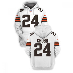 Men's Cleveland Browns #24 Nick Chubb 2021 White Pullover Hoodie 
