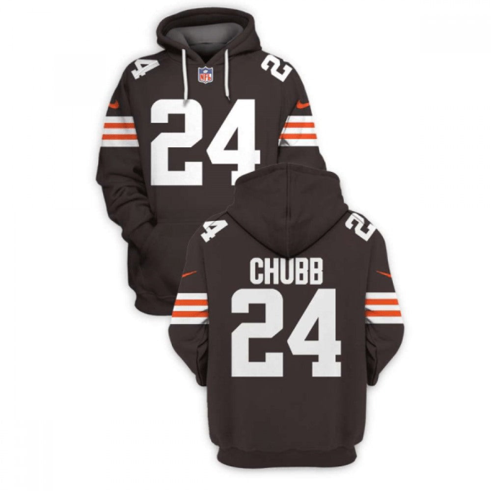 Men's Cleveland Browns #24 Nick Chubb 2021 New Brown Pullover Hoodie 