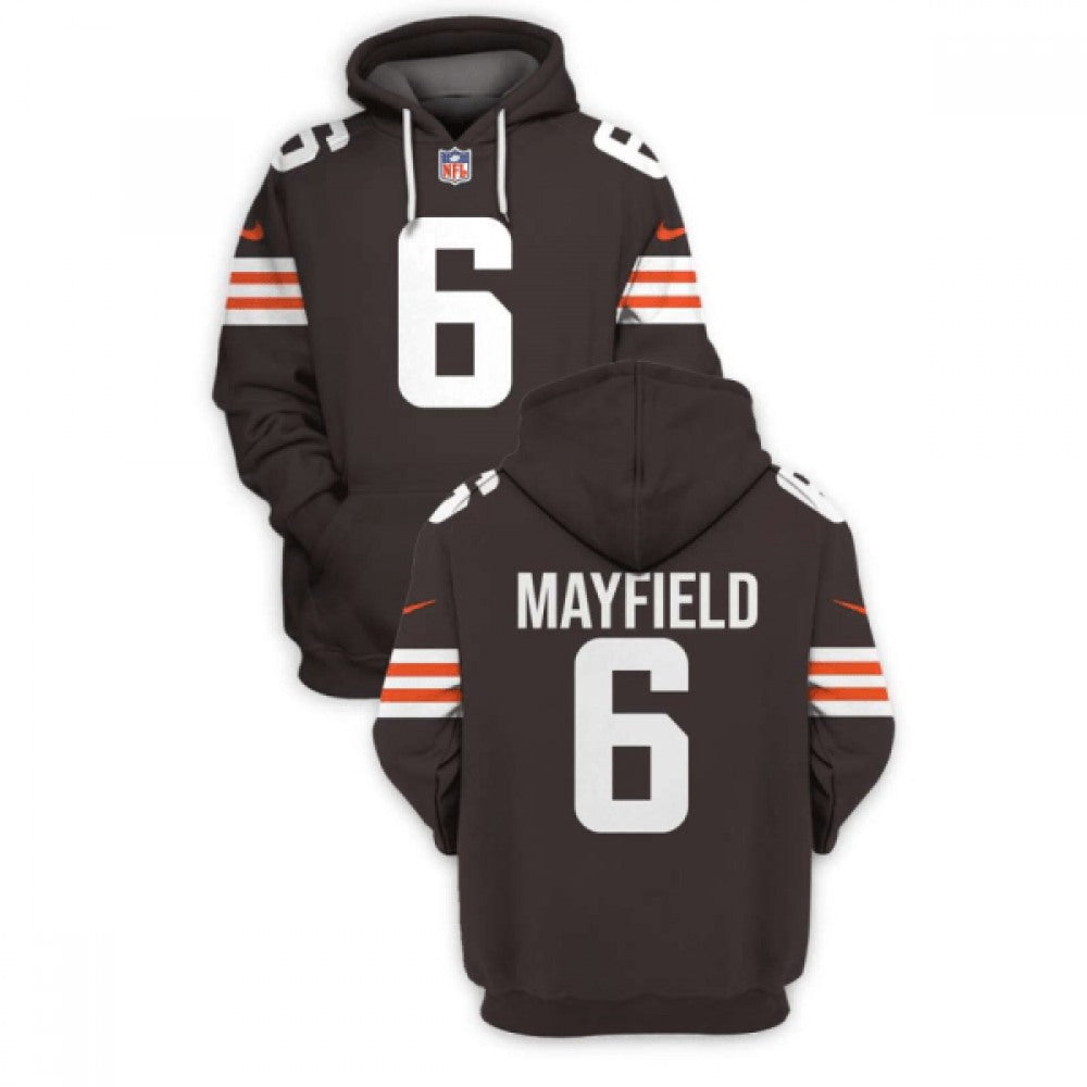 Men's Cleveland Browns #6 Baker Mayfield 2021 New Brown Pullover Hoodie 