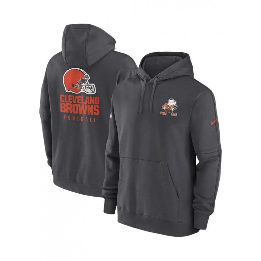 Men's Cleveland Browns Charcoal Sideline Club Fleece Long Sleeve Hoodie 