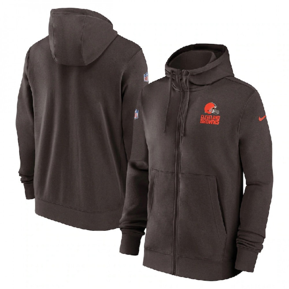 Men's Cleveland Browns Brown Sideline Club Performance Full-Zip Hoodie 