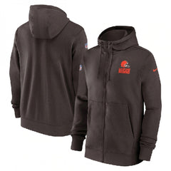 Men's Cleveland Browns Brown Sideline Club Performance Full-Zip Hoodie 