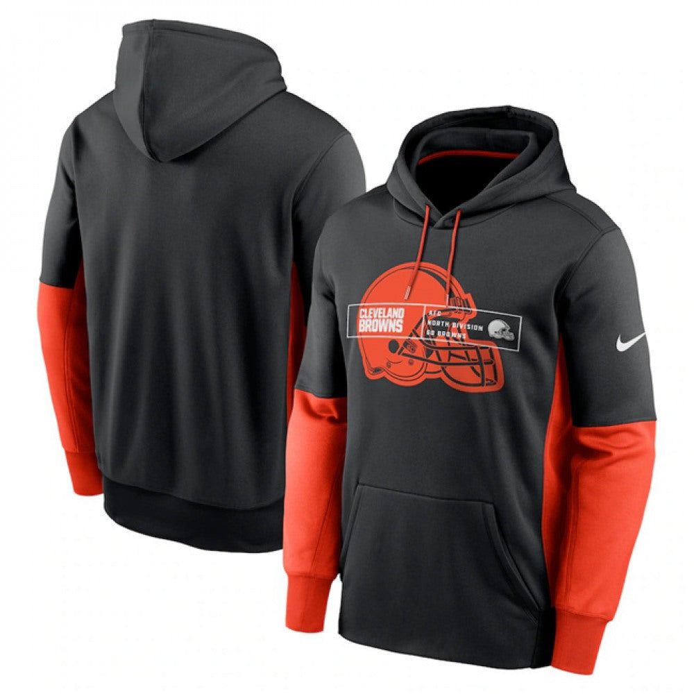 Men's Cleveland Browns Black Color Block Fleece Performance Pullover Hoodie 