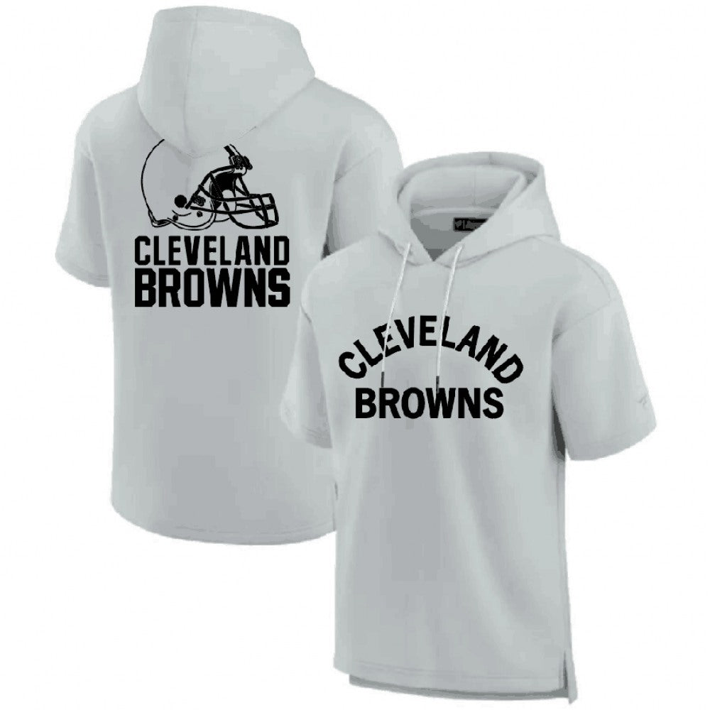Men's Cleveland Browns Gray Super Soft Fleece Short Sleeve Hoodie 