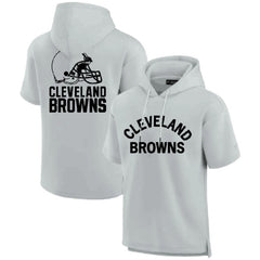 Men's Cleveland Browns Gray Super Soft Fleece Short Sleeve Hoodie 