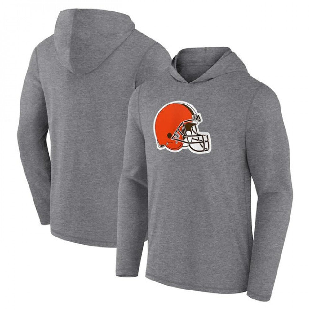 Men's Cleveland Browns Heather Gray Primary Logo Long Sleeve Hoodie T-Shirt 