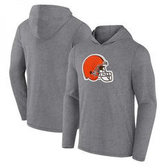 Men's Cleveland Browns Heather Gray Primary Logo Long Sleeve Hoodie T-Shirt 