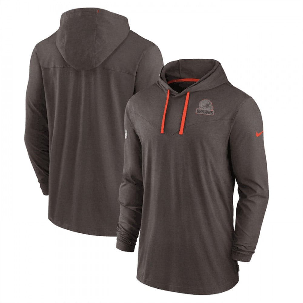 Men's Cleveland Browns Brown Sideline Pop Performance Pullover Long Sleeve Hoodie T-Shirt 