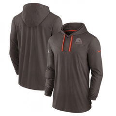 Men's Cleveland Browns Brown Sideline Pop Performance Pullover Long Sleeve Hoodie T-Shirt 