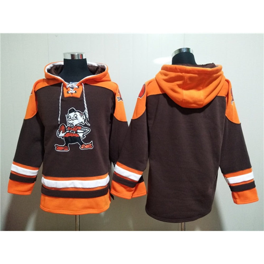Men's Cleveland Browns Blank Brown Lace-Up Pullover Hoodie 